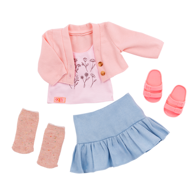 Our Generation Country Charm Outfit for an 18-inch Dolls including a top, skirt, socks and sandals