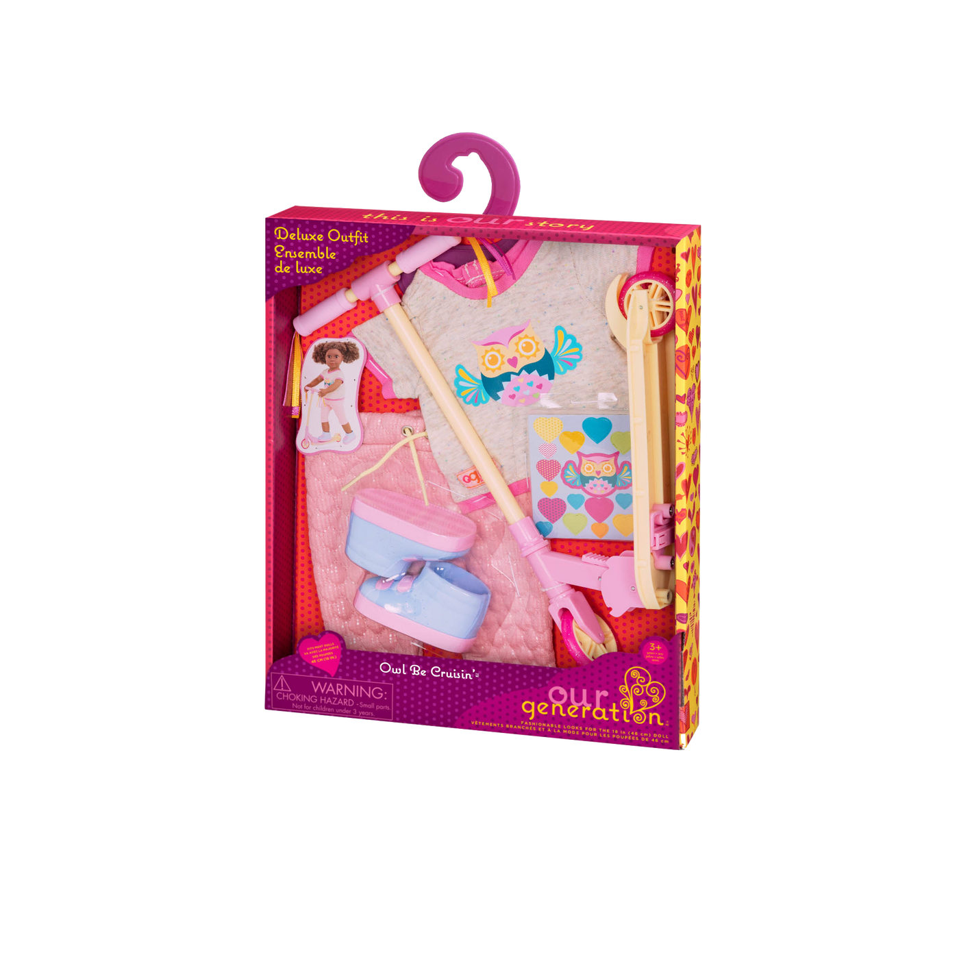 Conjunto deportivo con patineta para muñecas de 46 cm