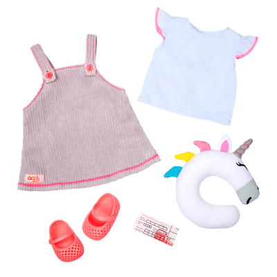 Conjunto de viaje y almohada de unicornio para muñecas