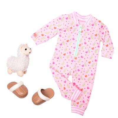 Conjunto de pijama mameluco y peluche para muñecas de 46 cm