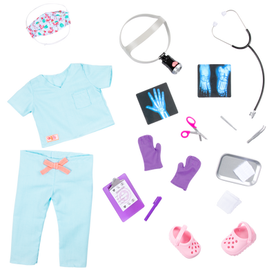 Muñeca doctora con conjunto de uniforme de quirófano