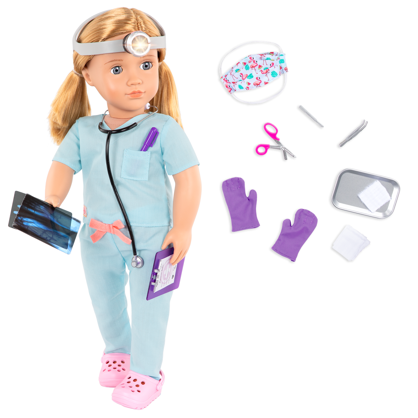 Muñeca doctora con conjunto de uniforme de quirófano