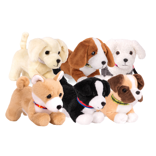Perro de peluche con patas articuladas