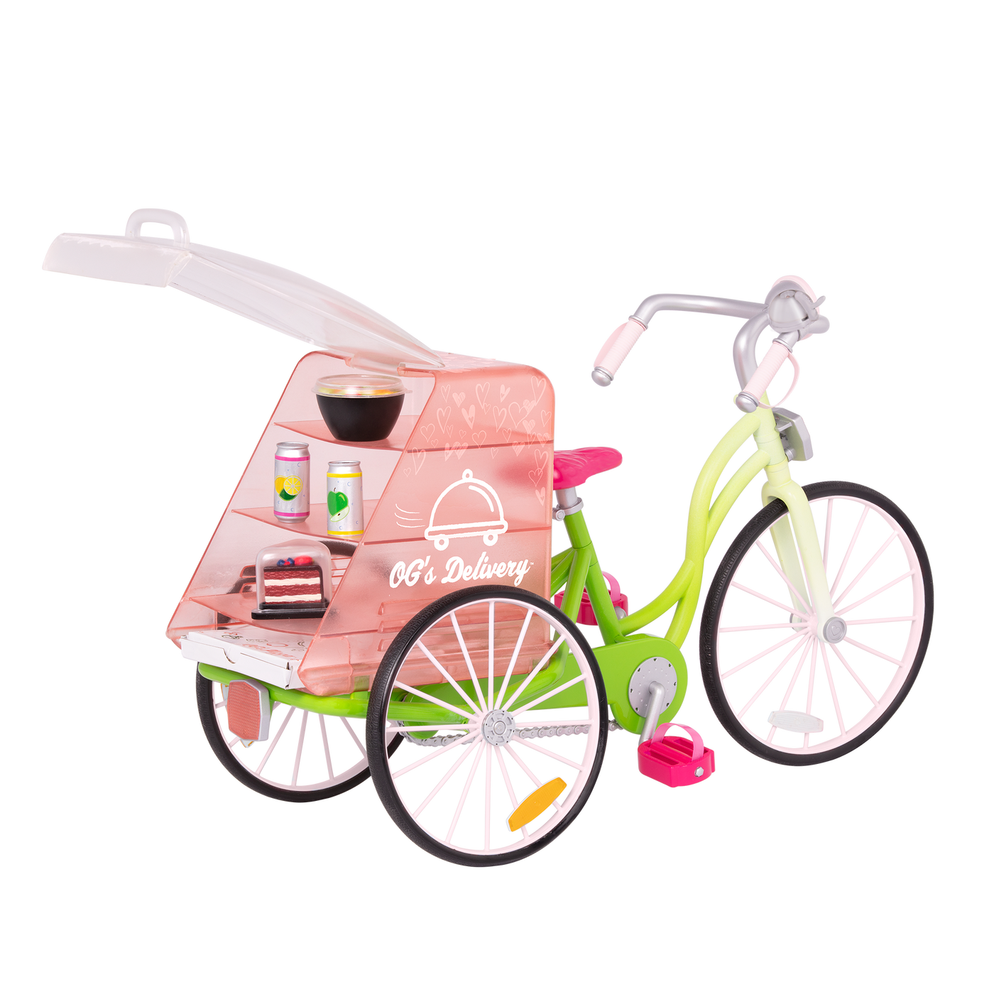 Set de bicicleta y comida de juguete para muñecas de 46 cm