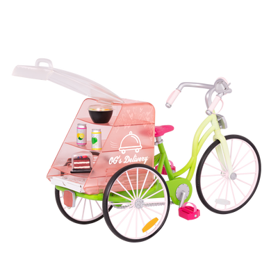 Set de bicicleta y comida de juguete para muñecas de 46 cm